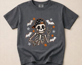 Comfort Colors Boy Skeleton Halloween Youth T-Shirt, Retro Boys Spooky Season Tee, Funny Kids Skeleton T-Shirt, Skeleton Shirt
