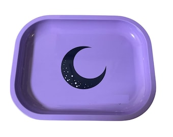 Bandeja metálica para liar con diseño gráfico de luna morada (5x7)