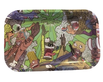 BANDEJA DE DISEÑO TRIPPY: Bandeja metálica mediana para liar, colorida, ideal como regalo o accesorio de cocina.