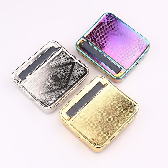 best tobacco rolling tin 78mm CIGARETTE ROLLING MACHINE: Silver, Gold and Rainbow Metal Tobacco  Roller Tin Box Gift for Smokers