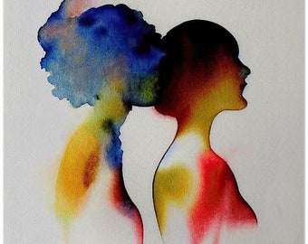 Lesbian Love Feminist Original Digital Acuarela, GICLEE PRINT, Bedroom Art Print, LGBT Pride, Sapphic Love Design