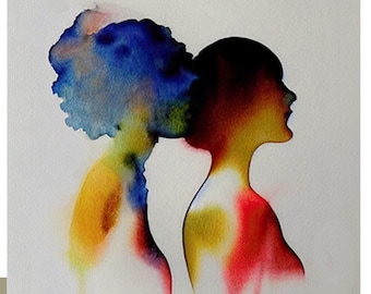 Amor lésbico feminista acuarela digital original, DESCARGA INSTANTE, Impresión de arte del dormitorio, Orgullo LGBT, Diseño de amor