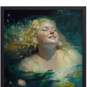 Healing 22, FRAMED ART Body Positive Blissful Ethereal Woman, Empowering Feminist Fat Positive Mermaid Zen Art for Spa, Bedroom Wall