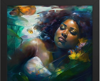 Healing 16 FRAMED Art Print | Body Positive Black Feminist Poster, Impressionistic Woman in Water, Fat Positive Bathroom Decor