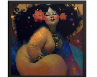 Body Positive Goddess Joy, FRAMED Art Print | Get your vibrant maximalist art to showcase your feminist fat positive love