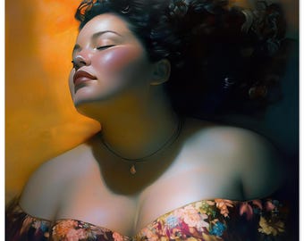 Ethereal 9 Retro Glamour Body Positive Gold UNFRAMED ART PRINT Woman Bliss, Empowering Feminist 50s Icon for Spa, Salon, Bedroom Wall