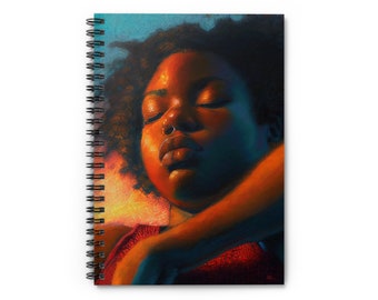 Sunlit Dreams Black Joy and Power Journal with Pocket, Rule Lined Spiral Notebook | Body Positive | gift for sporty writers | Dreamers