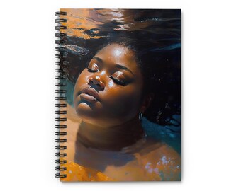Healing Journal, Black Mermaid Rule Lined Spiral Notebook for dream journaling, writing, goal setting | gift for writers students