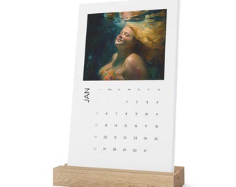 2025 Curvy Self Love Vertical Desk Calendar | Artistic Clean Modern Minimalist | Body Positive Water Nymph Swimmer Mermaid Healing Art