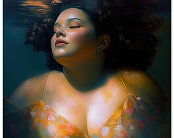 Ethereal 8 Body Positive Healing UNFRAMED ART PRINT Woman Bliss, Empowering Feminist Mermaid Zen for Spa, Bedroom Wall
