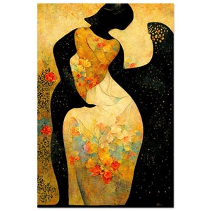 Guardian Angel original feminist art print, abstract with flowers. Body positive feminist wall art.