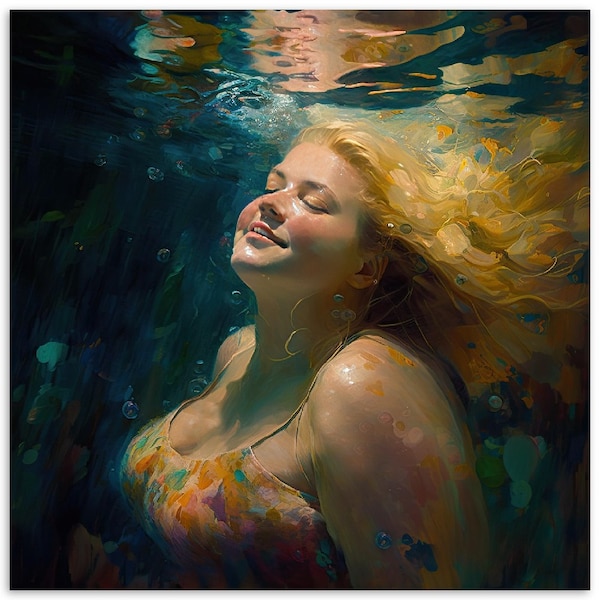 Healing 20, UNFRAMED ART PRINT, Joyous Fat Positive Art for your spa bathroom and bedroom walls. Empowering Ethereal Blonde Woman Mermaid