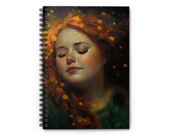 Celestial Redhead Dream Journal with Pocket, Rule Lined Spiral Notebook | Body Positive | gift for writers | Dreamer