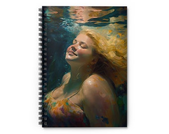 Healing 20 Dream Journal with Pocket, Rule Lined Spiral Notebook | Body Positive | gift for writers | Plus Size Blonde Redhead Woman Swimmer