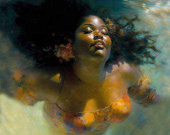 Healing 10, DIGITAL DOWNLOAD, Printable Joyous Fat Positive Art for your spa bathroom and bedroom walls. Empowering body love Black Woman