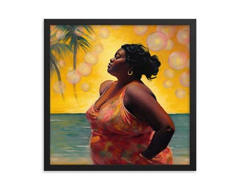 FRAMED Caribbean Dream Art Print, Body Positive Collection, Vibrant Happy Feminist Fat Celebrating Positive Art for Spa, Bedroom, Home