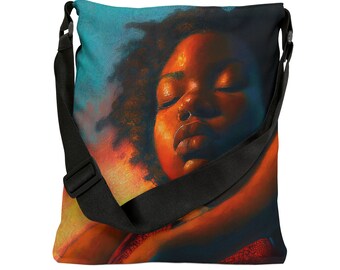 Powerful Divine Feminine Crossbody Bag, Adjustable Straps, Inner Pocket, Zip | Body Positive Curvy Black Girl Magic Art, Feminist Gift