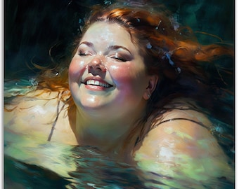 Healing 14, Plus Size UNFRAMED ART Body Positive Redhead, Gorgeous Empowering Fat Positive Art for Bathroom or Spa, Bedroom Wall Art