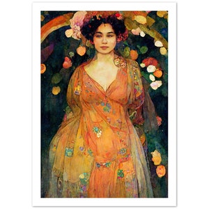 Wearing Sunrise at Dusk, an original body positive feminist art print, impressionistic with flowers. Fat positive, Joyous art. Paris.