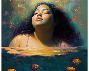 Ethereal 7 Body Positive Healing UNFRAMED ART PRINT Woman Bliss, Empowering Feminist Mermaid Zen for Spa, Bedroom Wall