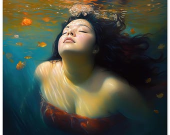 Ethereal 1 Body Positive Healing UNFRAMED ART PRINT Woman Bliss, Empowering Feminist Mermaid Zen for Spa, Bedroom Wall