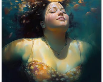 Ethereal 4 Body Positive Healing UNFRAMED ART PRINT Woman Bliss, Empowering Feminist Mermaid Zen for Spa, Bedroom Wall
