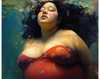 Ethereal 2 Body Positive Healing UNFRAMED ART PRINT Woman Bliss, Empowering Feminist Mermaid Zen for Spa, Bedroom Wall