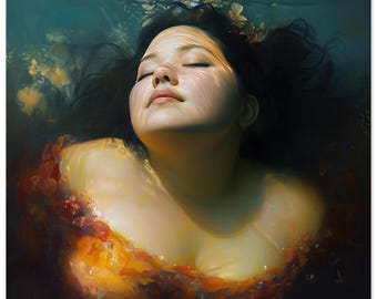 Ethereal 5 Body Positive Healing UNFRAMED ART PRINT Woman Bliss, Empowering Feminist Mermaid Zen for Spa, Bedroom Wall