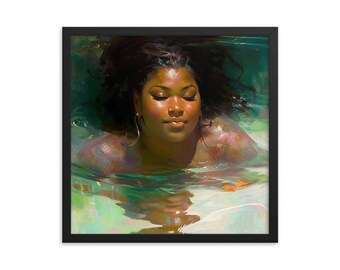 FRAMED Healing 15, Body Positive Black Woman Water Art Print, Large Wall Art, Bedroom Bathroom Art, Spa, Black Woman Art