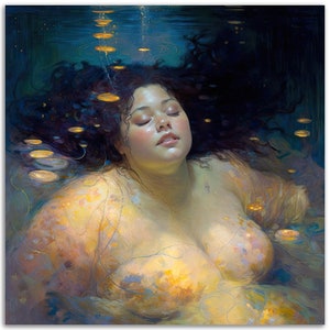 Healing 6, UNFRAMED ART PRINT, Joyous Fat Positive Art for your spa bathroom and bedroom walls. Empowering Ethereal dress body love Woman