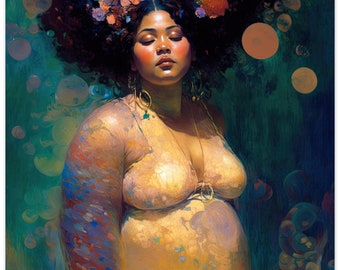 Like the Night 1 | Unframed Art Print | Body Positive Ethereal Woman, Empowering Dramatic Feminist BBW for Spa, Bedroom Wall