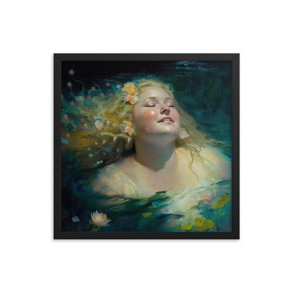 Healing 22, FRAMED ART Body Positive Blissful Ethereal Woman, Empowering Feminist Fat Positive Mermaid Zen Art for Spa, Bedroom Wall