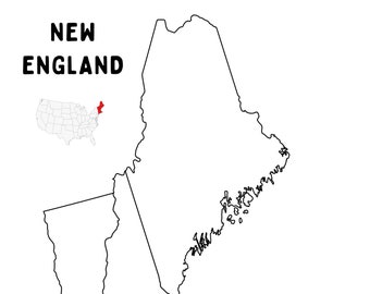 New England Geography Printables: Outline maps, word search, and crossword puzzle