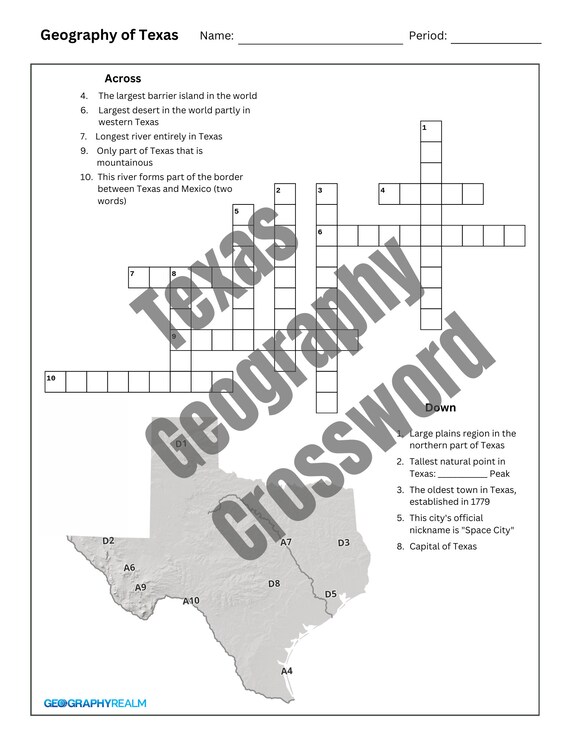 Texas geography crossword puzzle for grades 3-5 (digital download with  answer key) - etsy