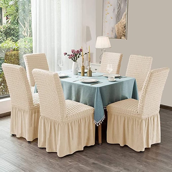 Seersucker Chair Covers for Dining Room ,high Stretch spandex Chair Covers Non Slip Removable Washable Dining Chair Covers