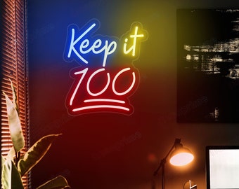 Keep it 100 Neon Sign, Custom Flex Neon Led For Home, LED Letters, Neon Wall Signs, Home Decor, Light Room Interior Design Neon Sign