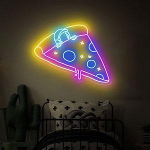 Pizza Astronaut Neon Sign, Gift For Kid, Kid Bedroom, Spaceman Neon Sign, Pizza Neon Sign, Pizza LED Wall Decor, Pizza Slice Led Sign