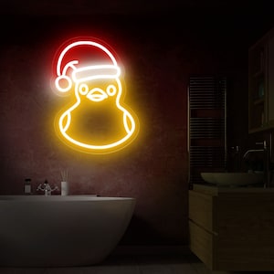 Sinal de néon de pato de natal, sinal de led de pato bonito, sinal de néon personalizado, decoração de casa, sinal de led de banheiro, decoração de quarto de criança, melhores presentes
