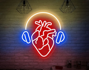 Enseigne néon LED Headphones Heart : décoration murale pour salle de musique
