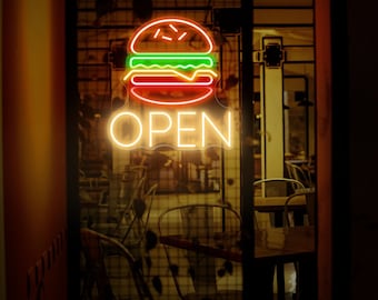 Custom Burger Neon Sign: Restaurant Kitchen Decor
