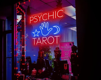 Psychic Tarot Moon Stars Neon Sign, Fortune Teller Sign, Psychic Reader, Tarot Card, Custom Neon Sign, Psychic led sign