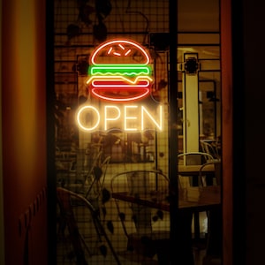 Custom Burger Neon Sign: Restaurant Kitchen Decor