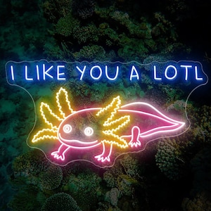 Axolotl Neon Sign, Hologram Light, Kawaii Decor, customizable neon sign, wall decor art, LED Neon Sign, Pet&#39;s gift