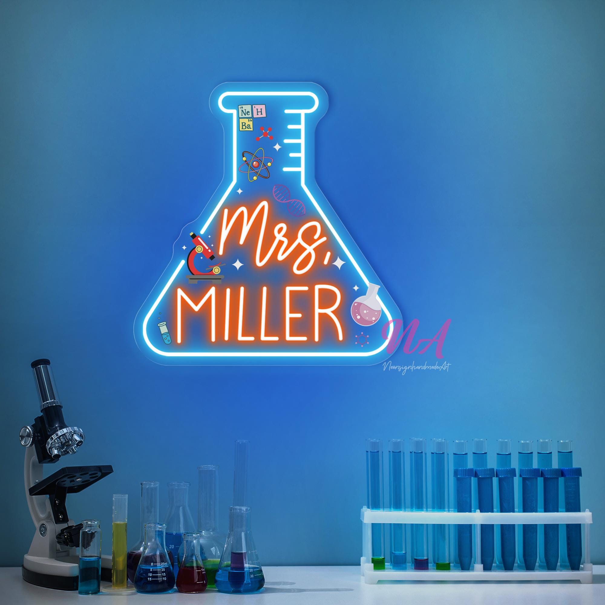 Custom Science Teacher Name Neon Sign, Science Classroom Decor Teacher, Science Beaker Sign, Science Professor Gifts, Chemistry Teacher Gift