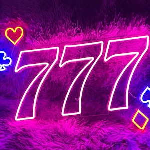 Lucky Seven 7 Number,Jackpot Casino Decor, Custom Neon Sign, Pink Light Up Sign, LED light Sign,Slot Machine Neon Bar Sign, Party Wall Decor