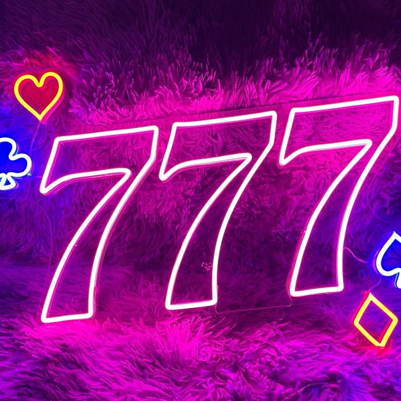 Lucky Seven 7 Number, Jackpot Casino Decor, Custom Neon Sign, Pink Light Up Sign, LED light Sign, Slot Machine Neon Bar Sign, Party Wall Decor afbeelding 1