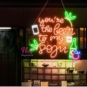 You&#39;re The Beer To My Soju Neon Sign Soju Beer Neon Light Korean Soju Pub Led Sign Korean Bar Wall Decor Art Beer Garden Wall Decor