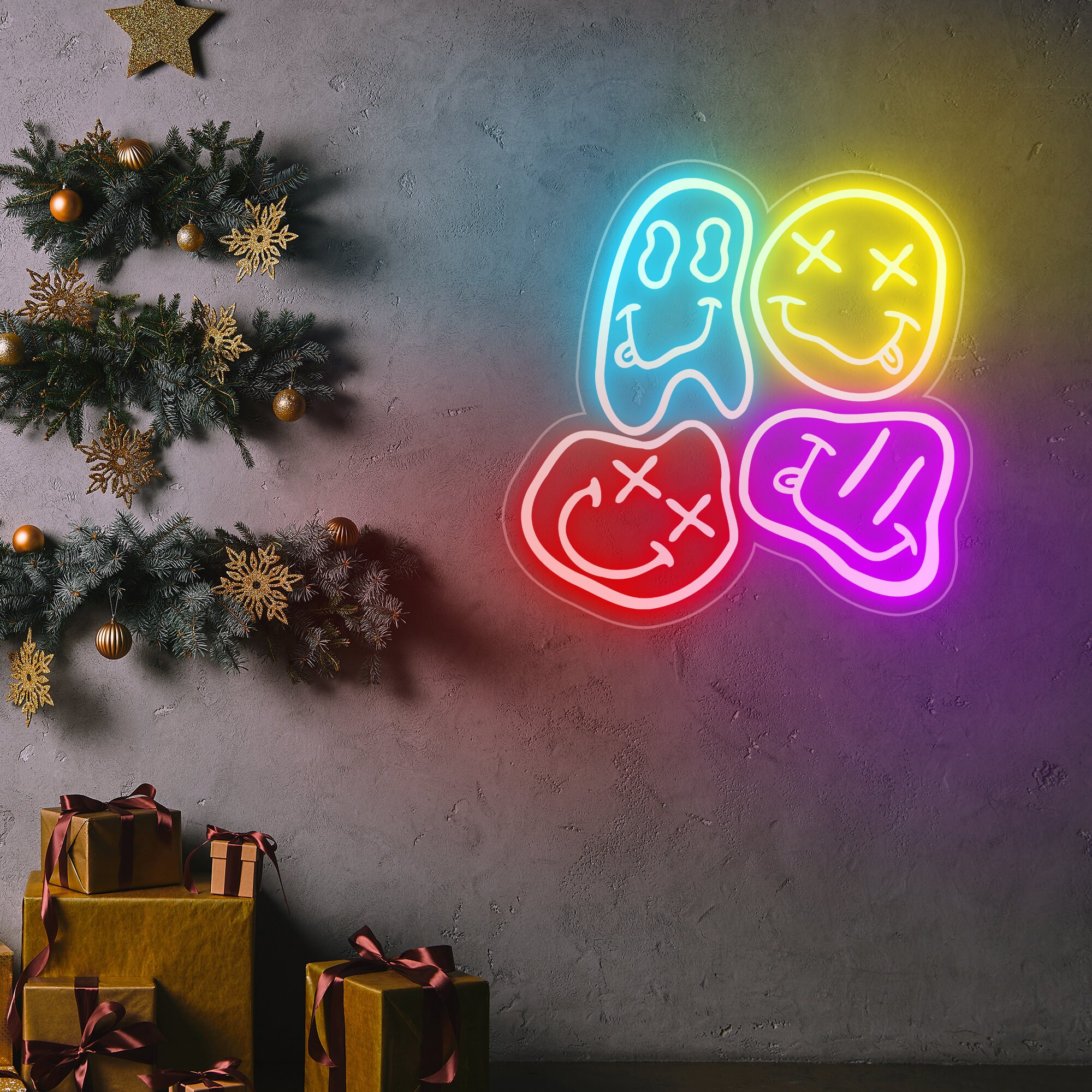 Distorted Smile Face Neon LED Sign: Custom Multi-color Wall Art - Etsy