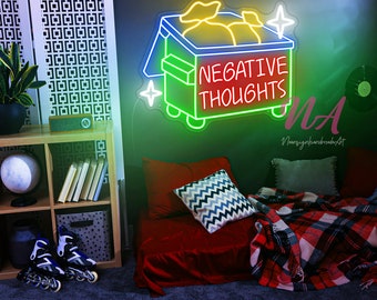 Letrero de neón de bote de basura con pensamientos negativos: decoración de pared LED para dormitorio