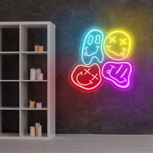 Distorted Smile Face Neon LED Sign: Custom Multi-color Wall Art - Etsy